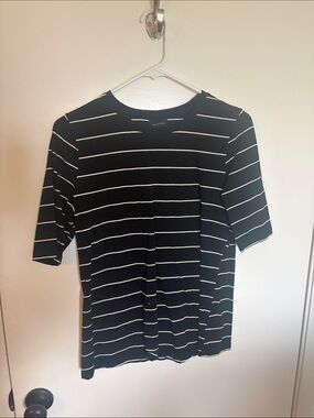 Who What Wear Black and White Striped Crew Tee